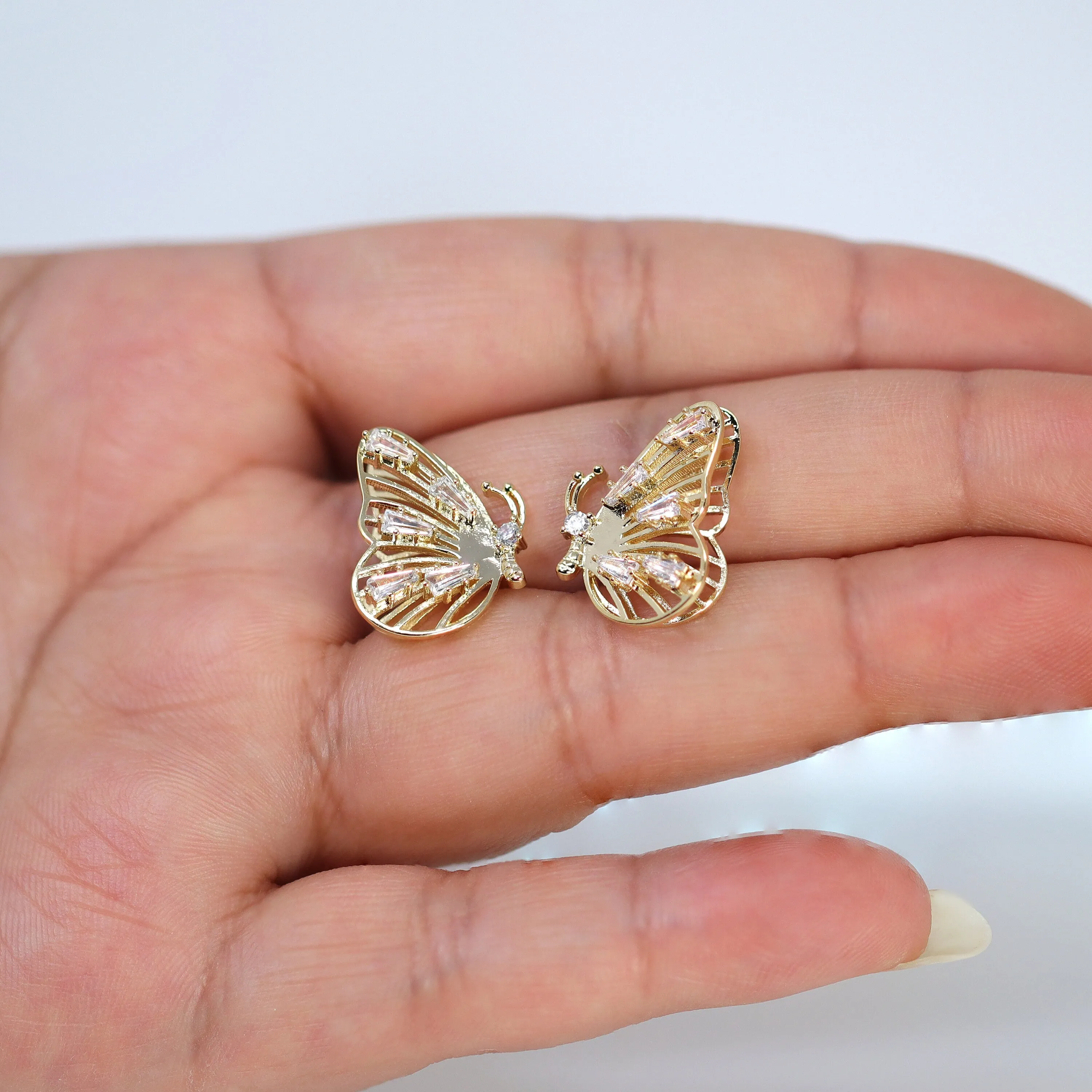 Swarovski Crystal Spots On 3D Gold Butterfly Stud Earrings, Dainty Stud, Statement Earrings.