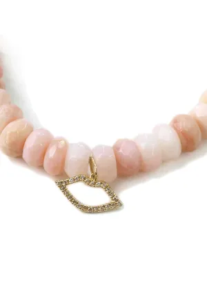 Sydney Evan Diamond Lip Charm Pink Opal Bead Bracelet