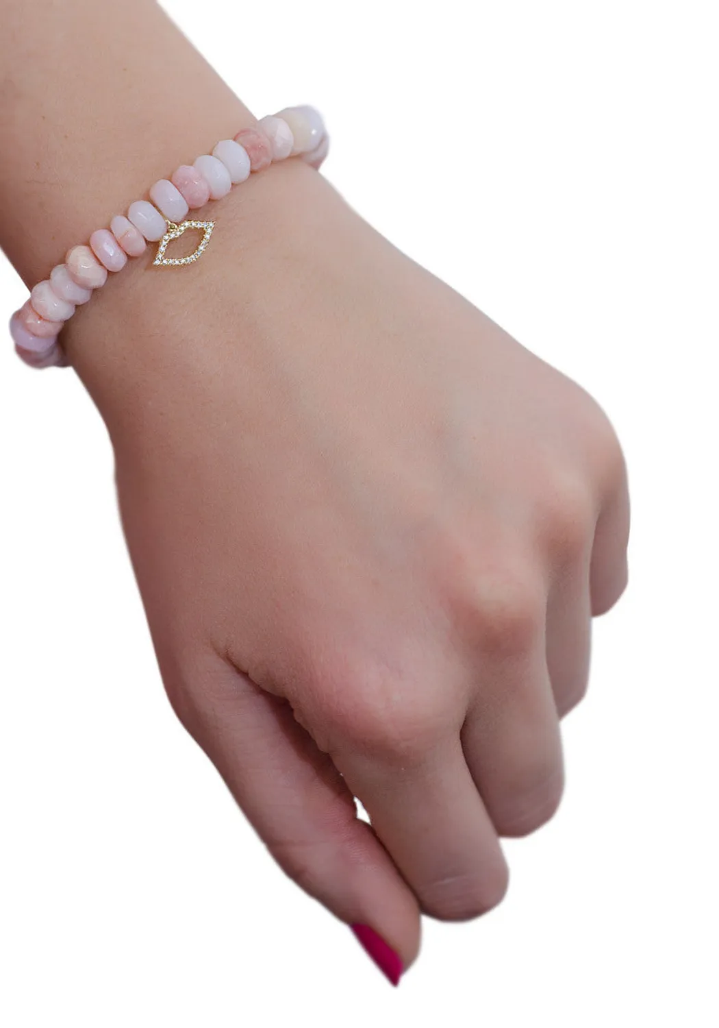 Sydney Evan Diamond Lip Charm Pink Opal Bead Bracelet