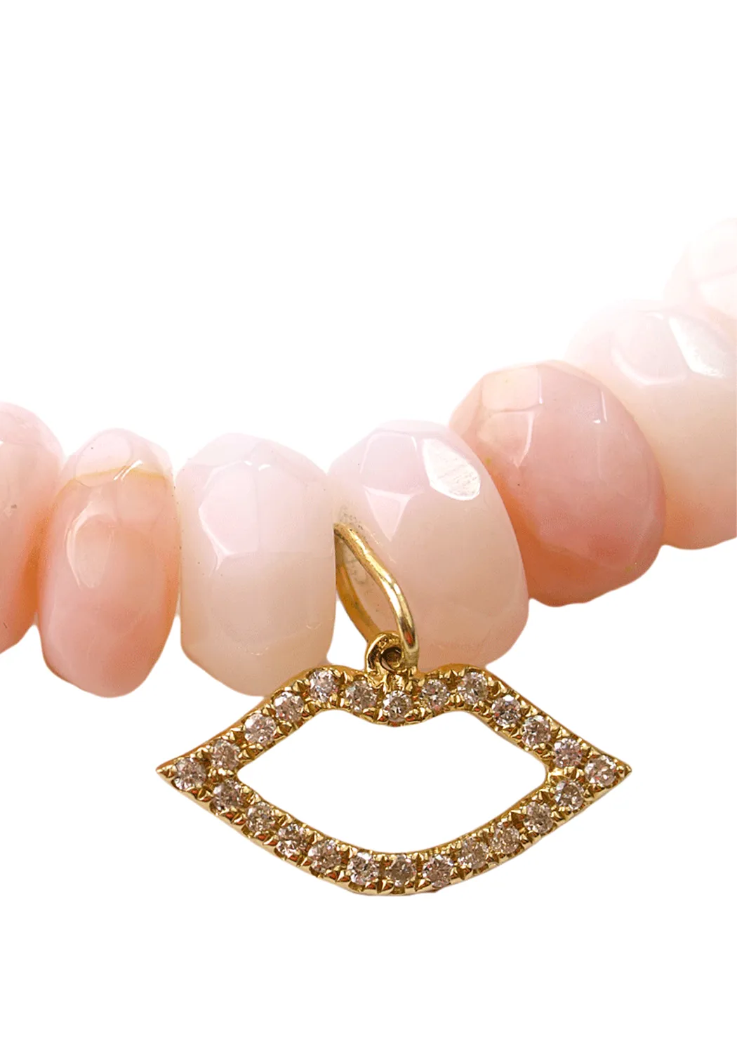 Sydney Evan Diamond Lip Charm Pink Opal Bead Bracelet