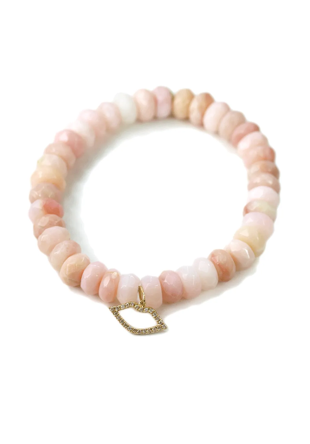 Sydney Evan Diamond Lip Charm Pink Opal Bead Bracelet