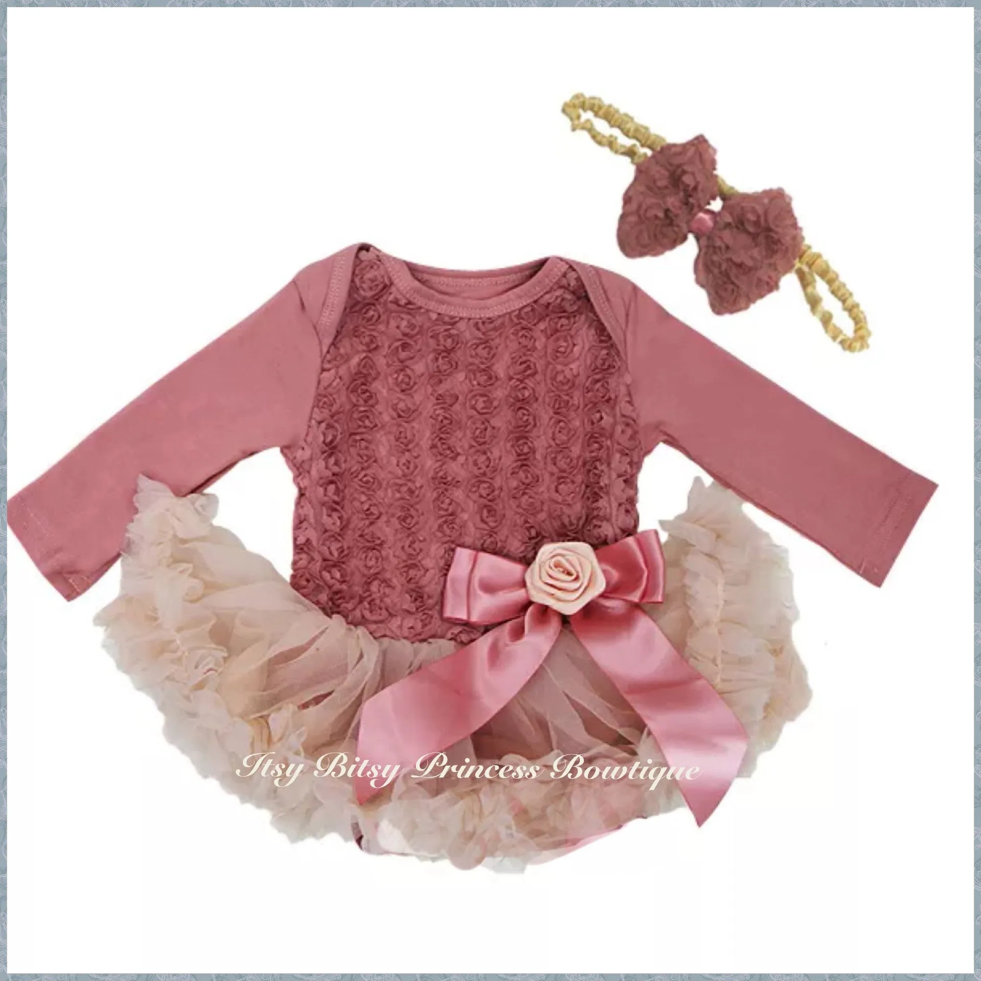 Tea Rose Long sleeve rose pettiskirt romper