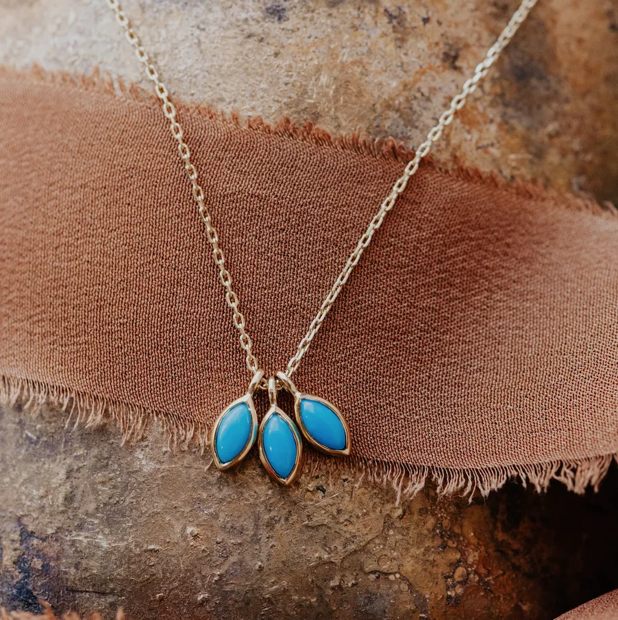 Three Marquise Turquoise Pendants Necklace