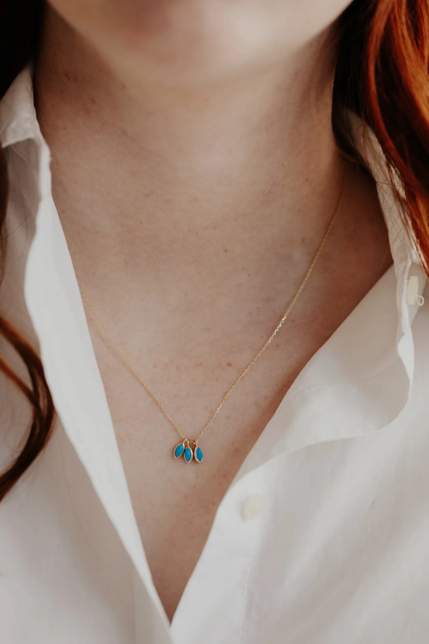 Three Marquise Turquoise Pendants Necklace