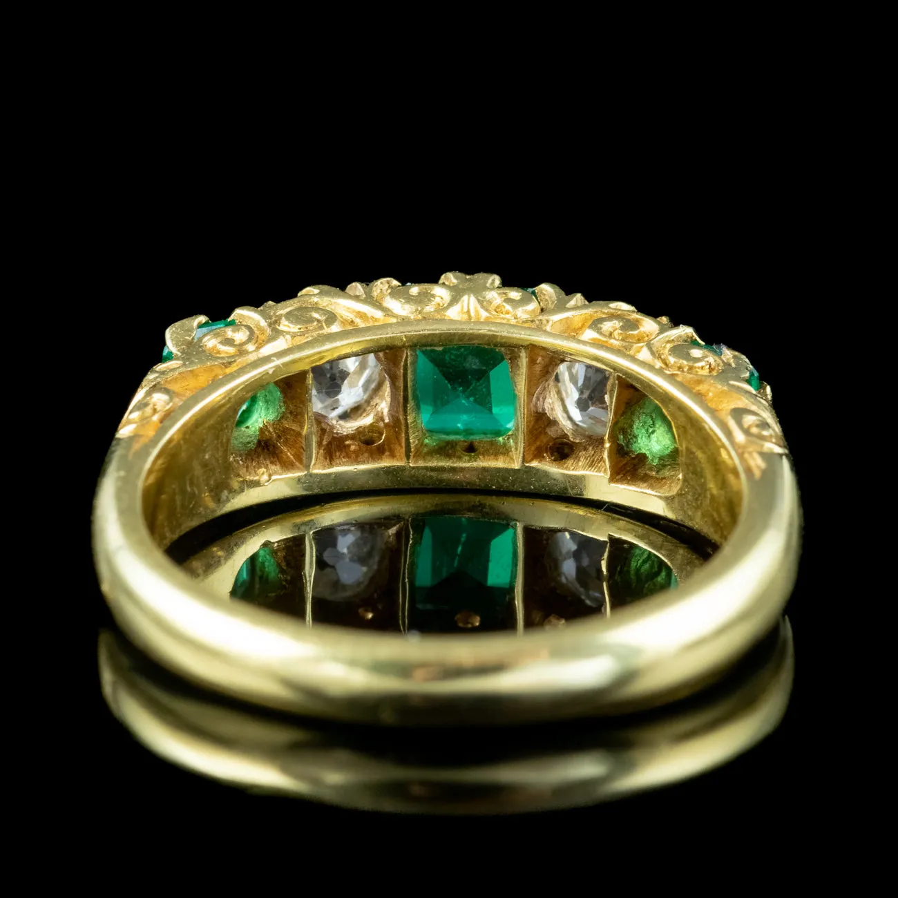 Victorian Style Emerald Diamond Five Stone Ring 1ct Emerald