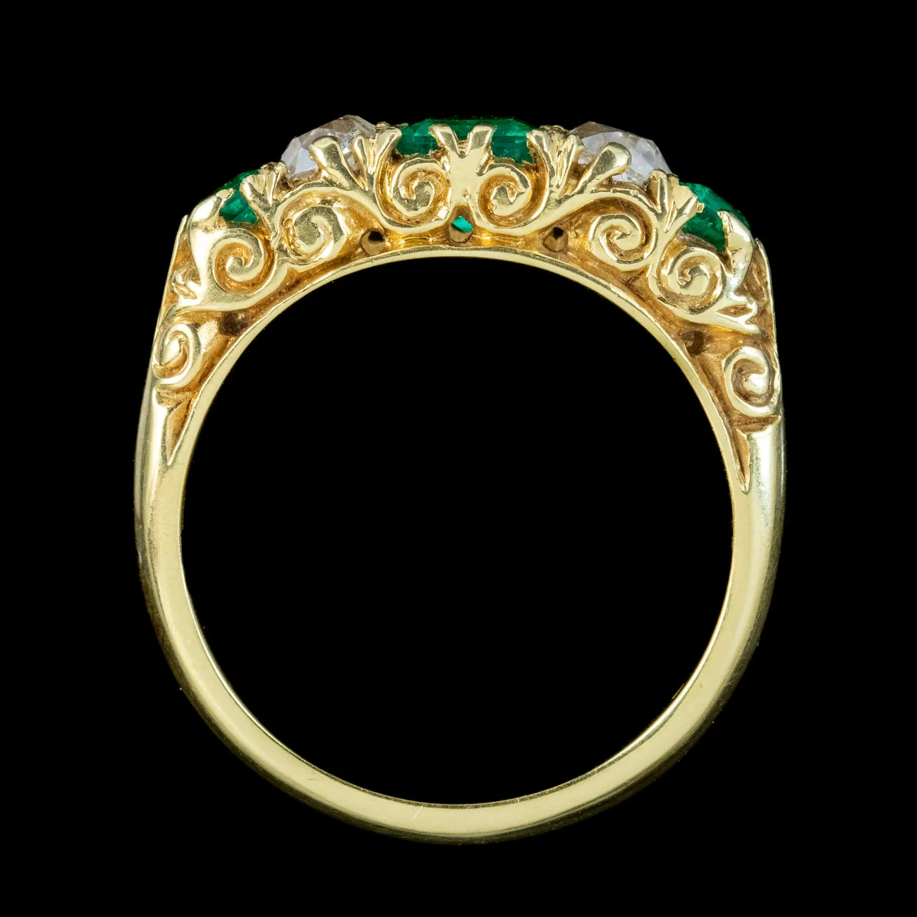 Victorian Style Emerald Diamond Five Stone Ring 1ct Emerald