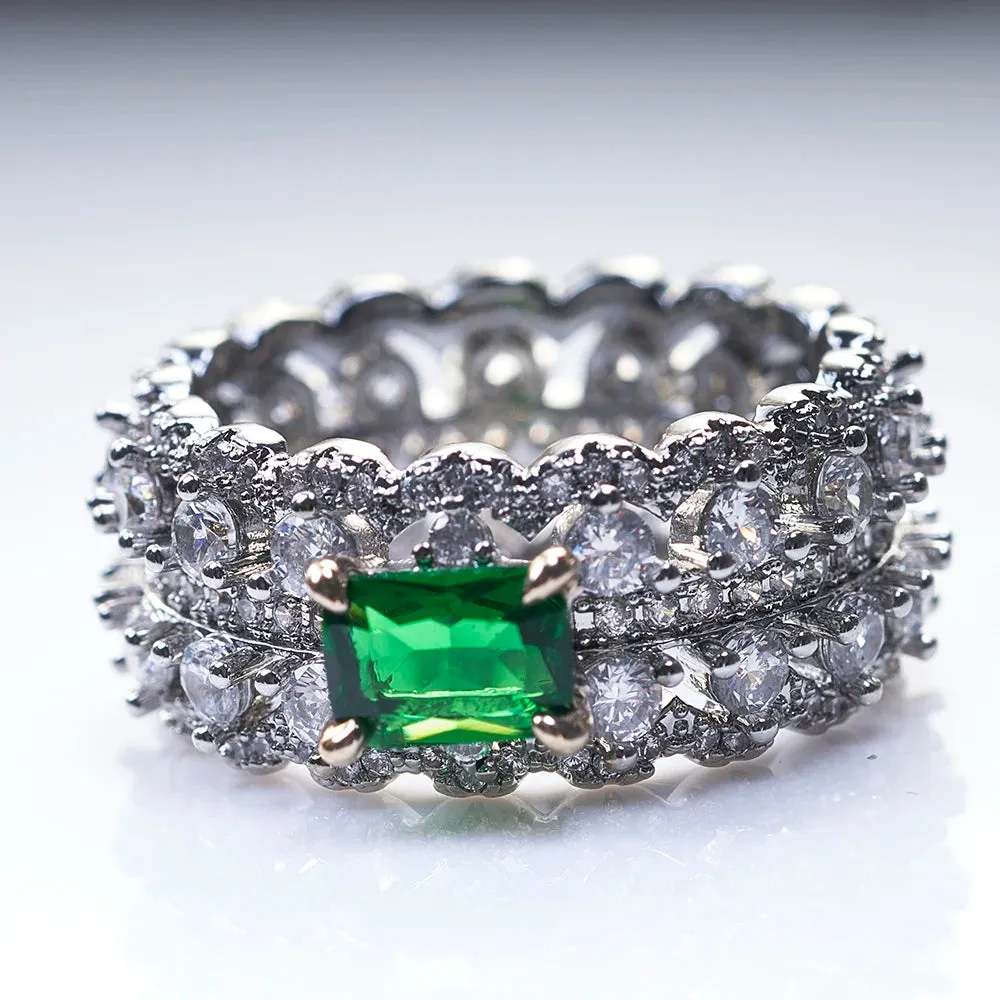 Vintage Emerald Gemstone 925 Sterling Silver Ring