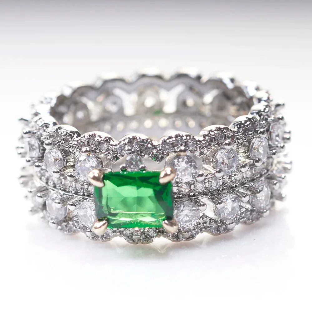 Vintage Emerald Gemstone 925 Sterling Silver Ring