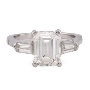 Vintage GIA 2.45 Carat Diamond 18K White Gold Three Stone Ring