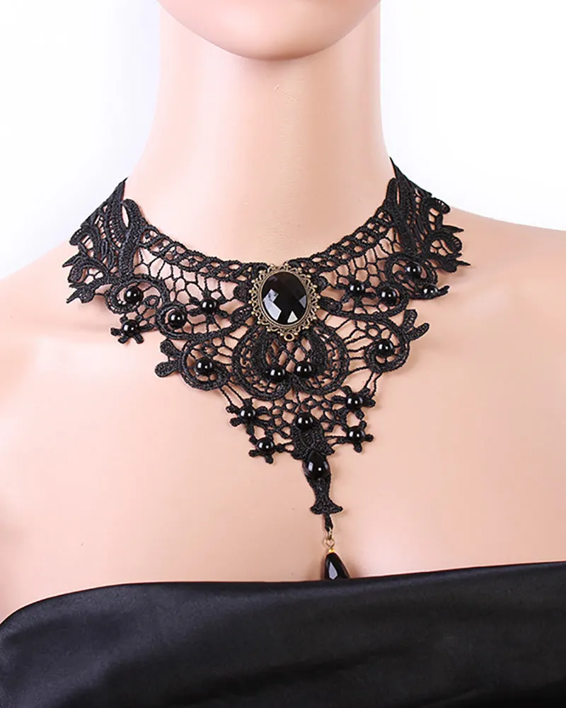 Vintage Halloween Beaded Lace Choker