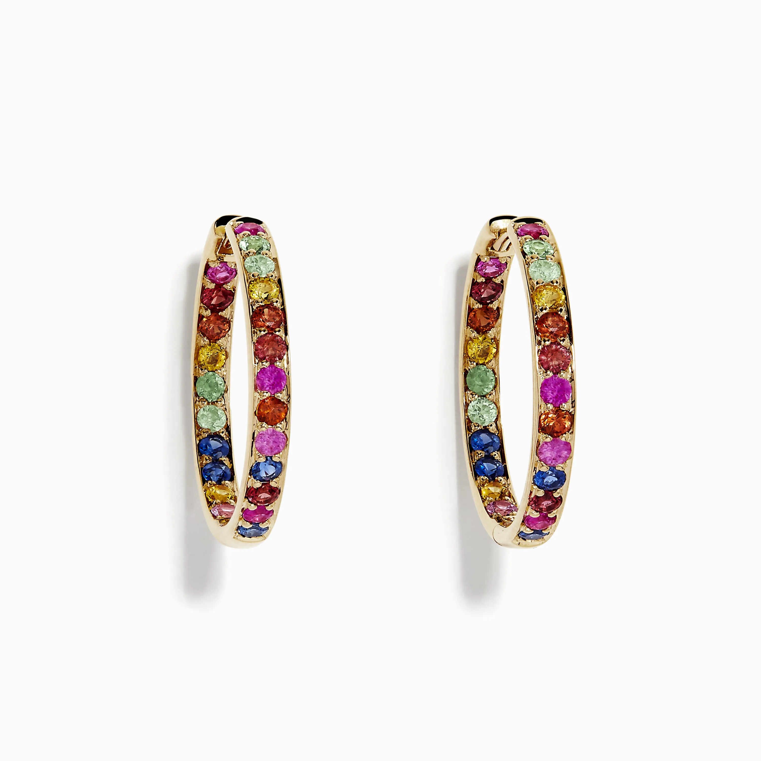 Watercolor 14k Yellow Gold Multi Sapphire Hoop Earrings