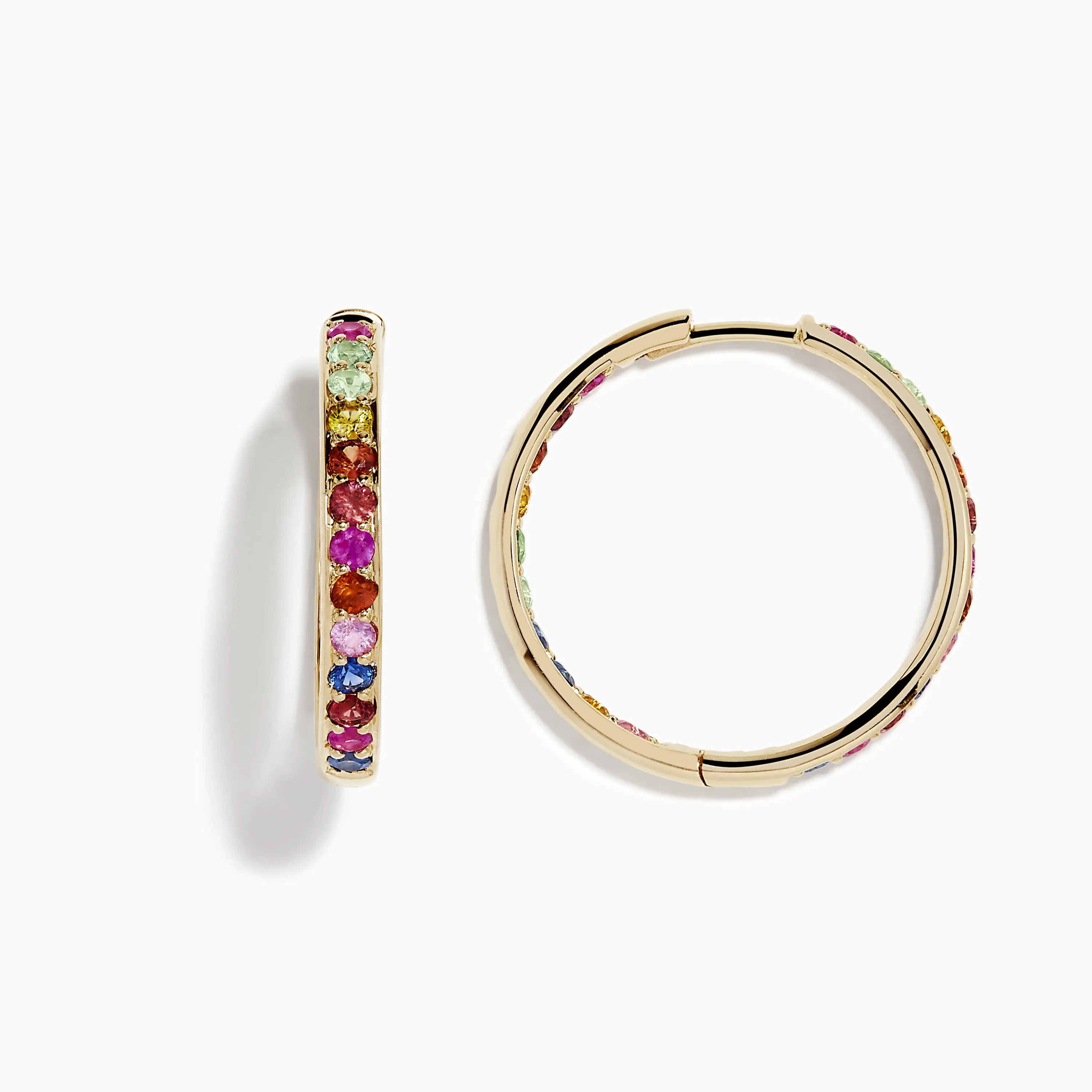 Watercolor 14k Yellow Gold Multi Sapphire Hoop Earrings