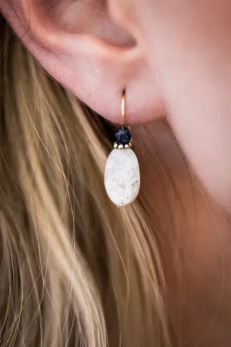 White Moonstone, Sapphire & Sterling Silver Earrings