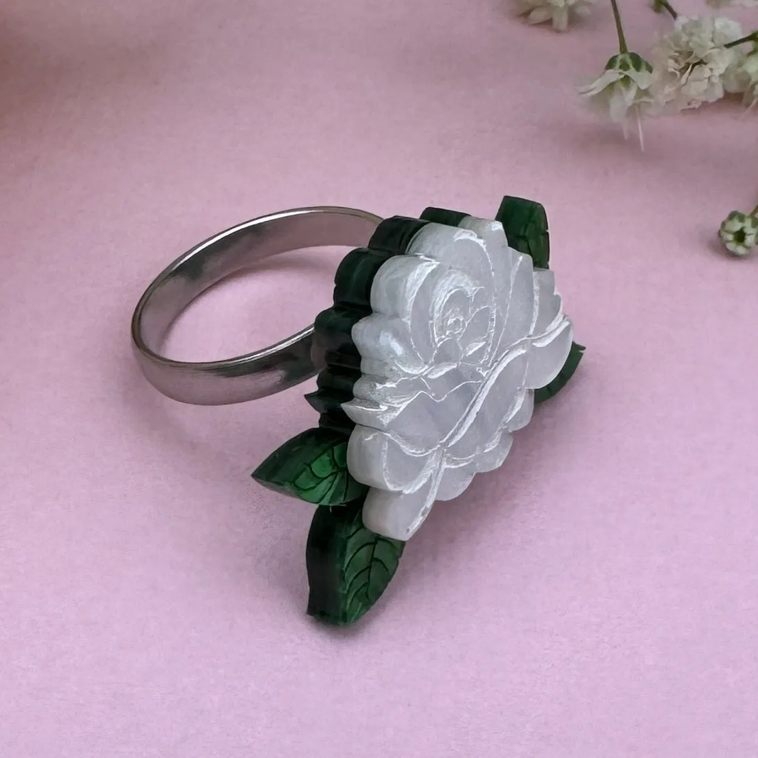 White rose - ring - Set of 2