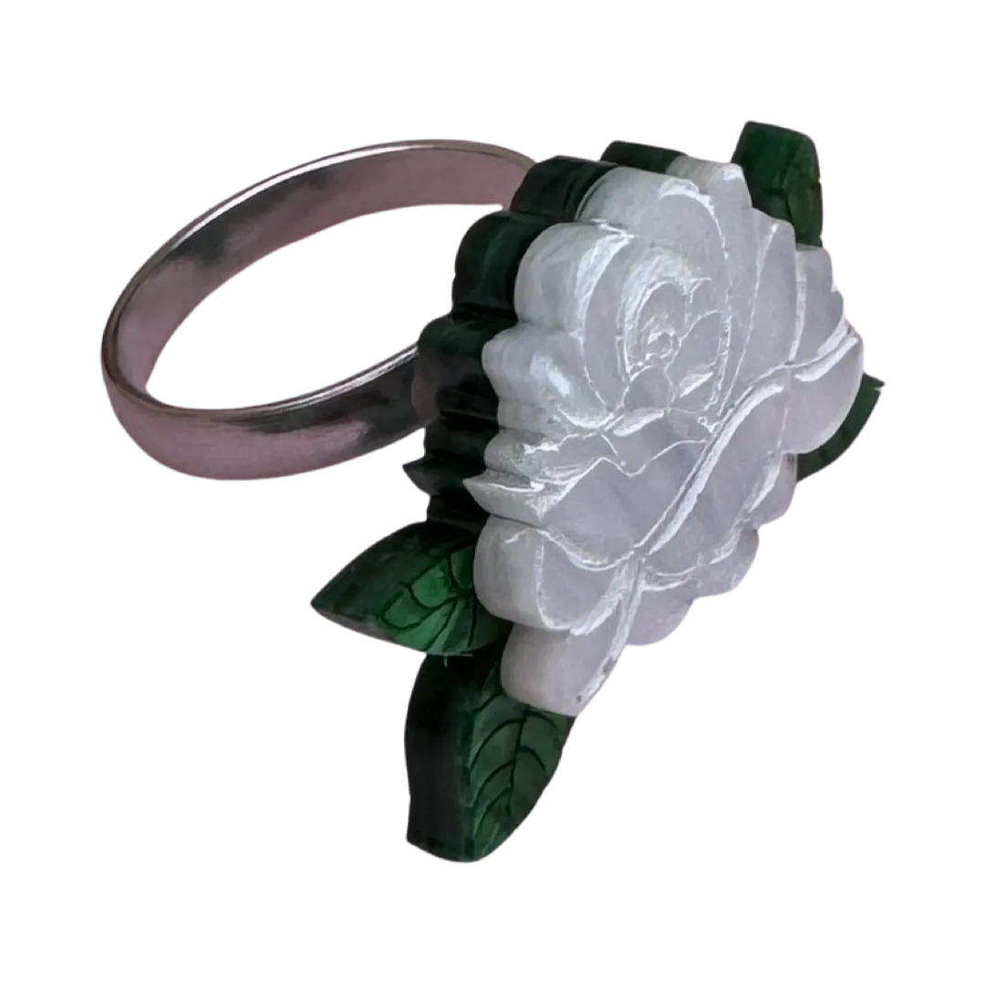 White rose - ring - Set of 2