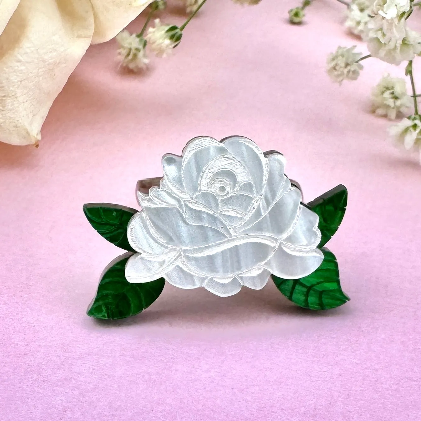 White rose - ring - Set of 2