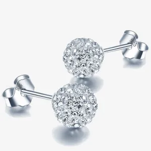 White S925 Stamp Plata Earrings Micro Disco Balls