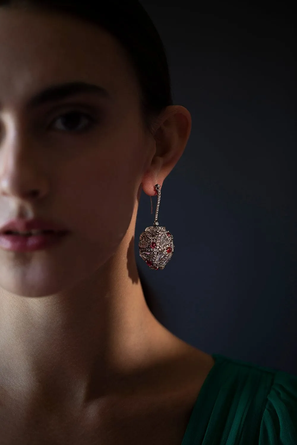 White Sapphire and Spinel Egg Drop Earrings