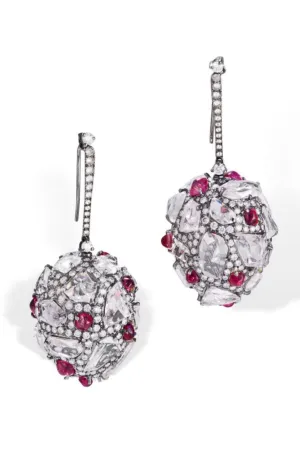 White Sapphire and Spinel Egg Drop Earrings