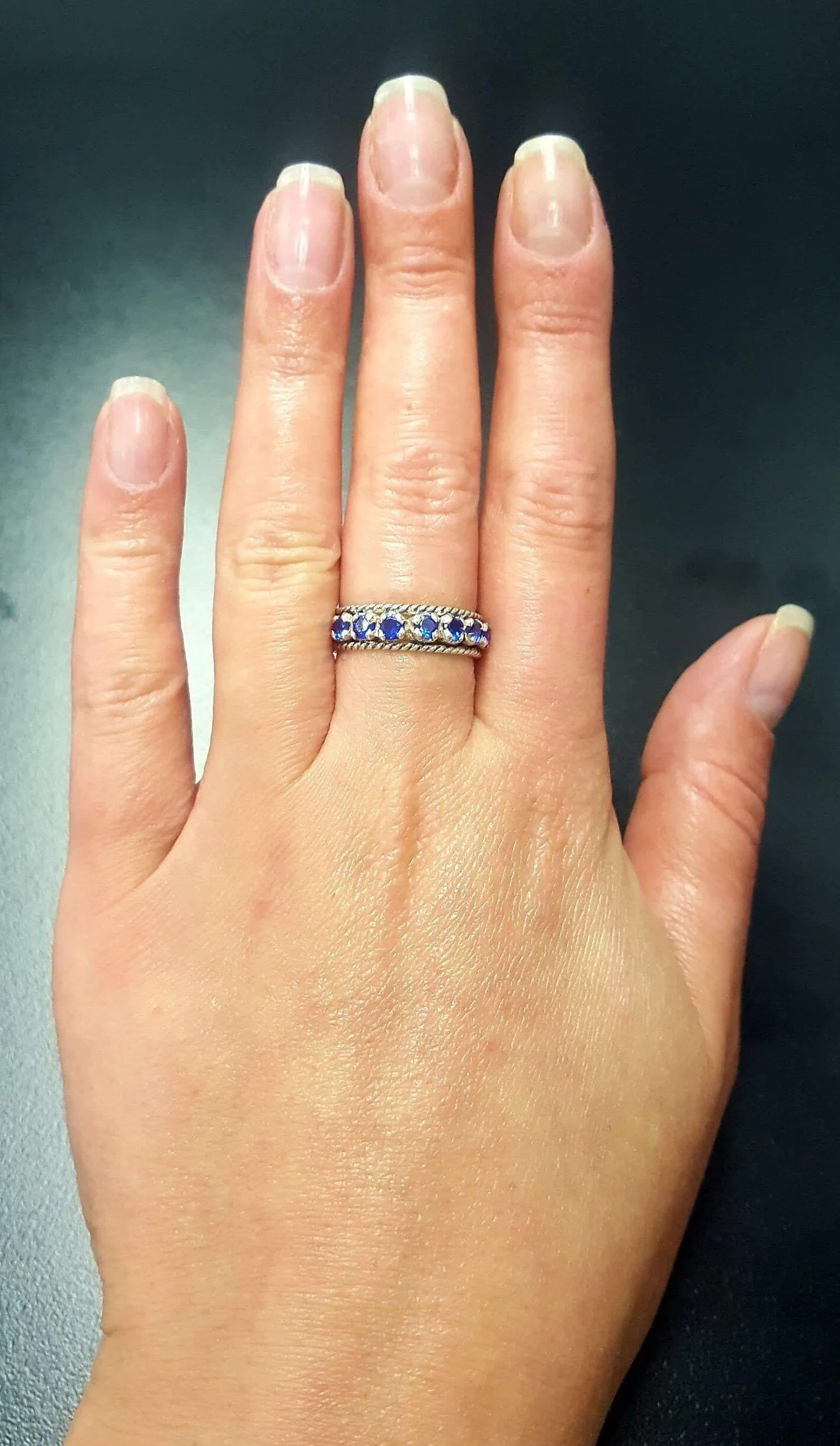 Wide Sapphire Band - Blue Half Eternity Ring - Vintage Stackable Ring