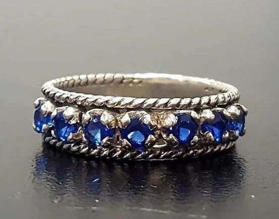 Wide Sapphire Band - Blue Half Eternity Ring - Vintage Stackable Ring