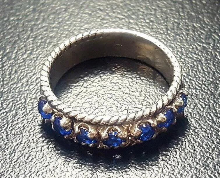 Wide Sapphire Band - Blue Half Eternity Ring - Vintage Stackable Ring