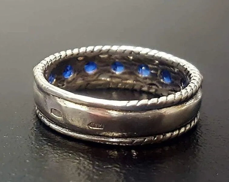 Wide Sapphire Band - Blue Half Eternity Ring - Vintage Stackable Ring