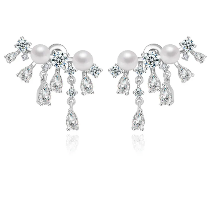 Women's CZ Crystal Earrings - Charm Bar Crystal and Pearl Stud Earrings