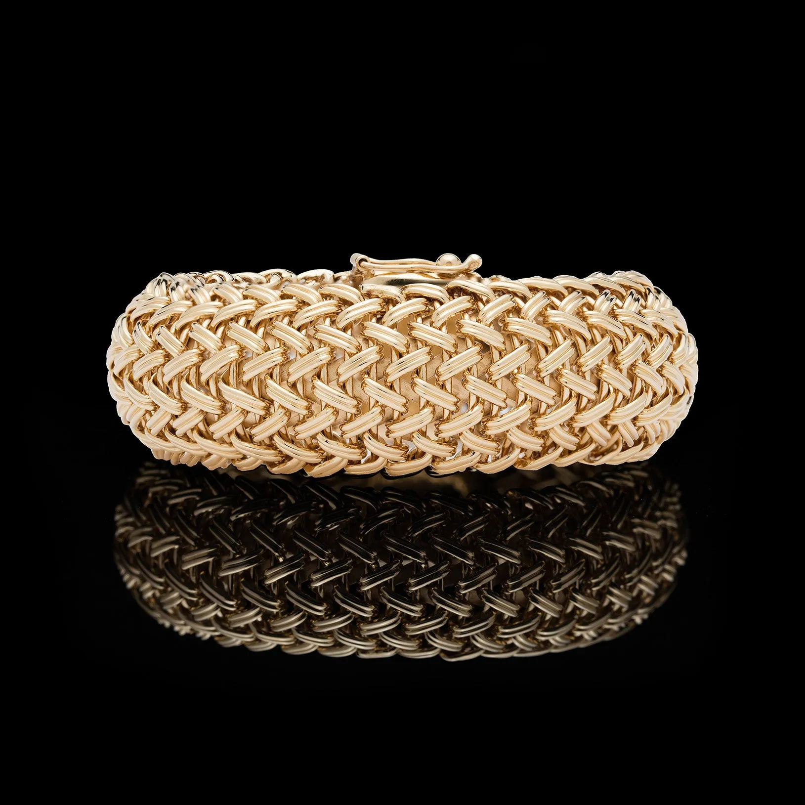 Woven Wide Gold Bangle Bracelet