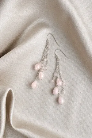 Xander Kostroma -Rose Quartz Waterfall Earrings (7cm Drop) –For Love,Healing, Balance & positive energy