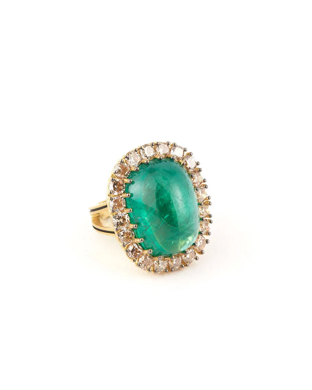 Zambian Emerald and Champagne Diamond Ring